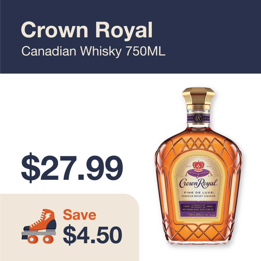 Liquor Co. 1977 monthly promo: Save $4.50 on Crown Royal Canadian Whisky 750ML