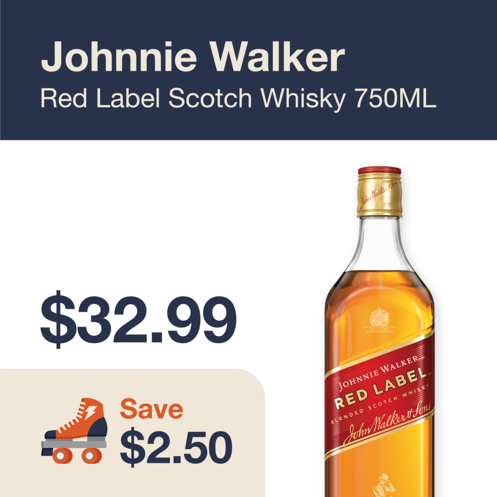Liquor Co. 1977 monthly promo: Save $2.50 on Johnnie Walker Red Label Scotch Whisky 750ML
