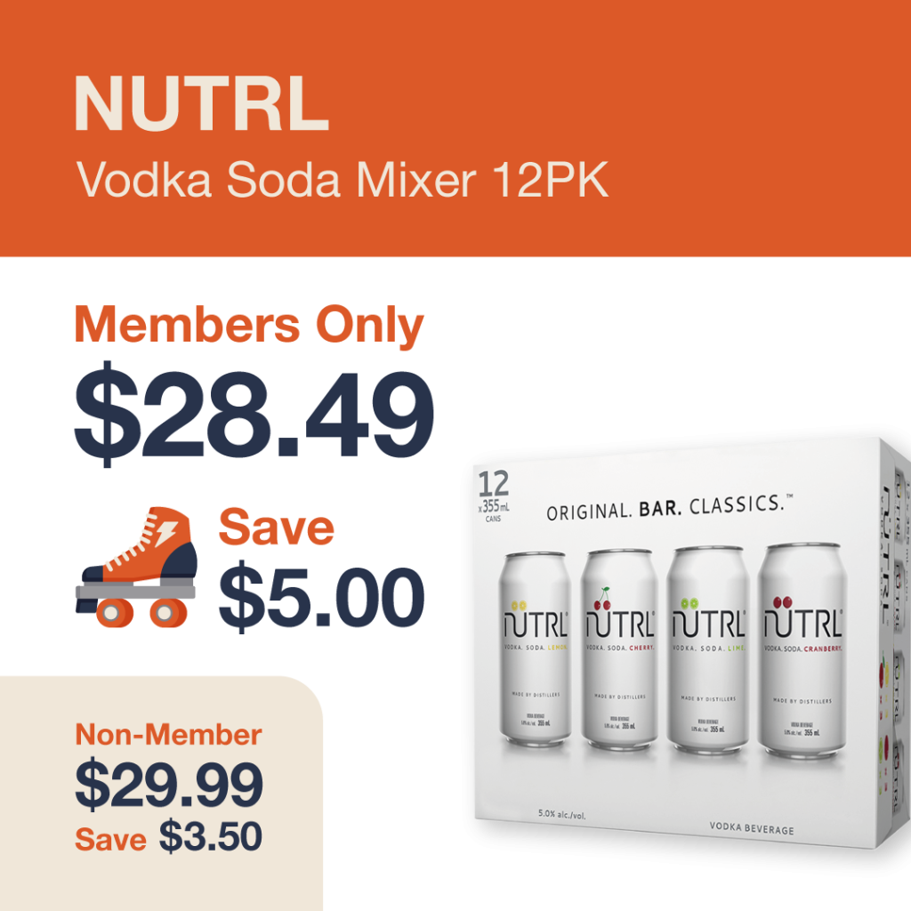 Liquor Co. 1977 monthly promo: Save $3.50 on NUTRL Vodka Soda Mixer 12PK - Members save $5.00 on this featured RTD deal