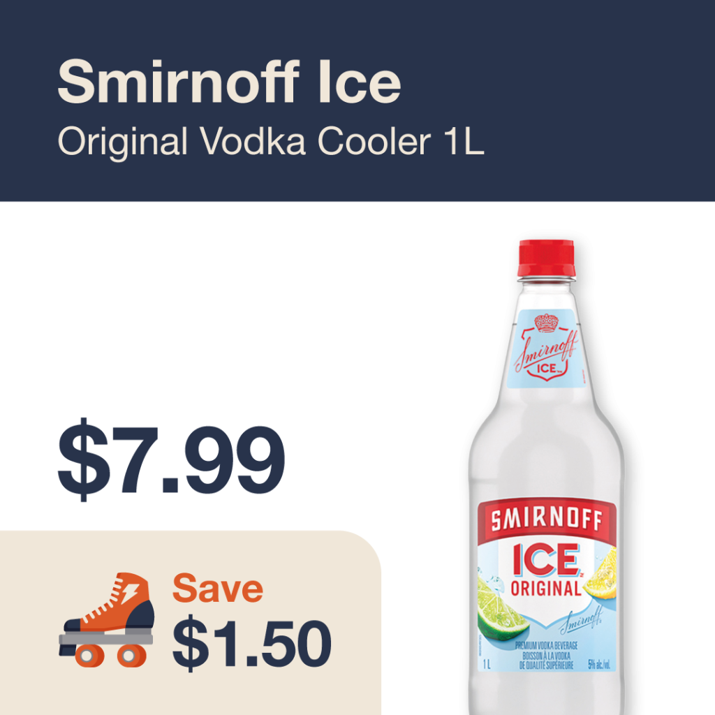 Liquor Co. 1977 monthly promo: Save $1.50 on Smirnoff Ice Original Vodka Cooler 1L