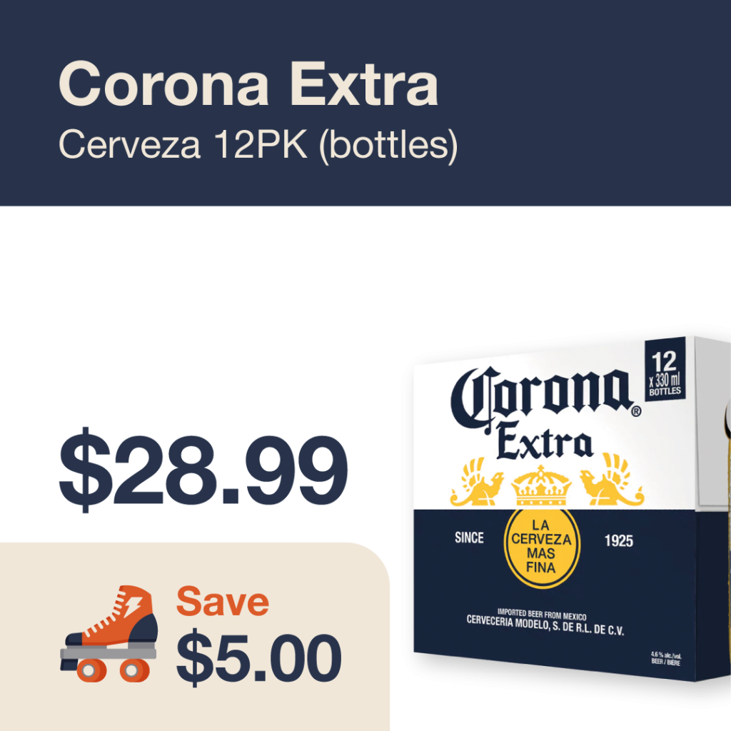 Liquor Co. 1977 monthly promo: Save $5.00 on Corona Extra Cerveza 12PK bottles