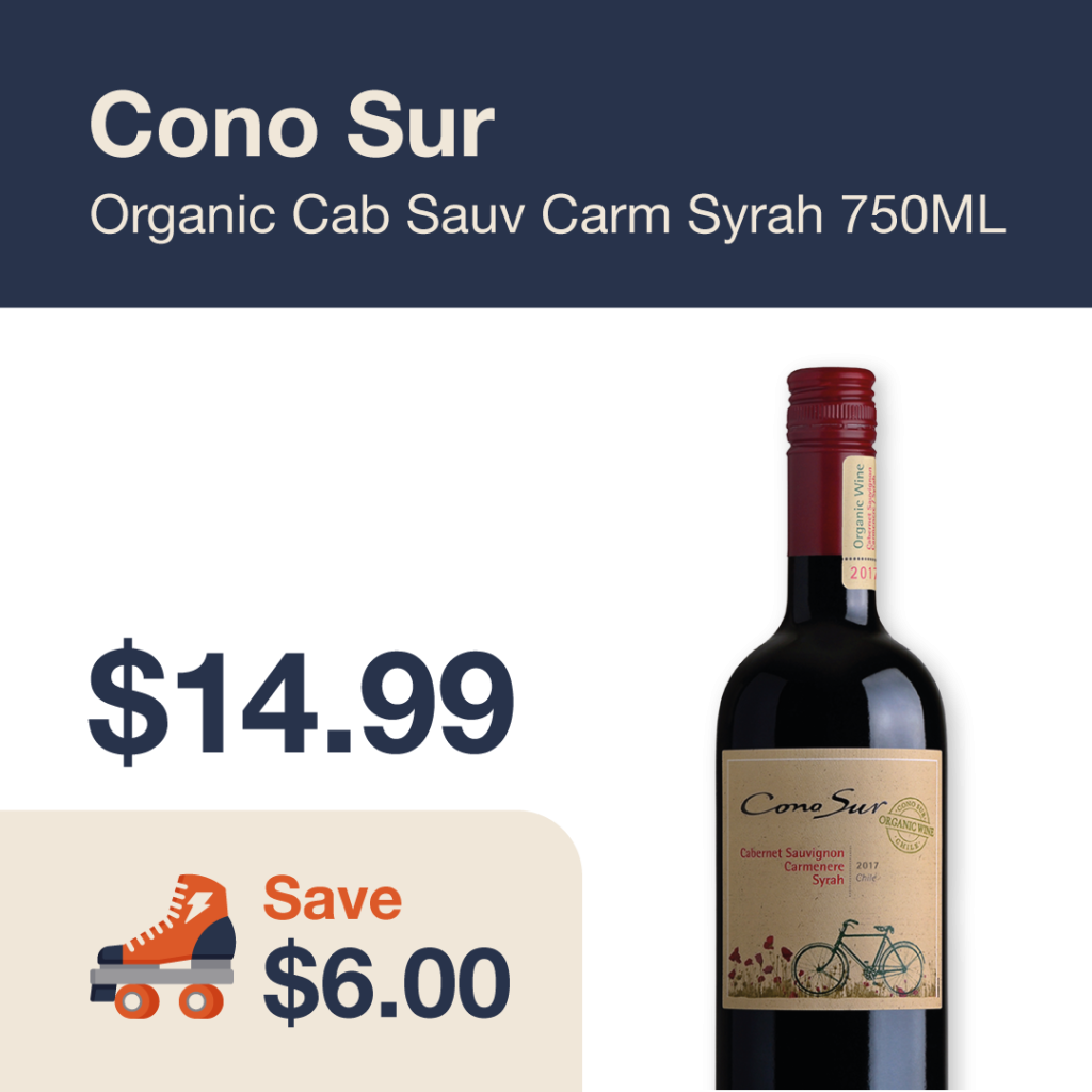 Liquor Co. 1977 monthly promo: Save $6.00 on Cono Sur Organic Cabernet Sauvignon Carmenère Syrah 750ML