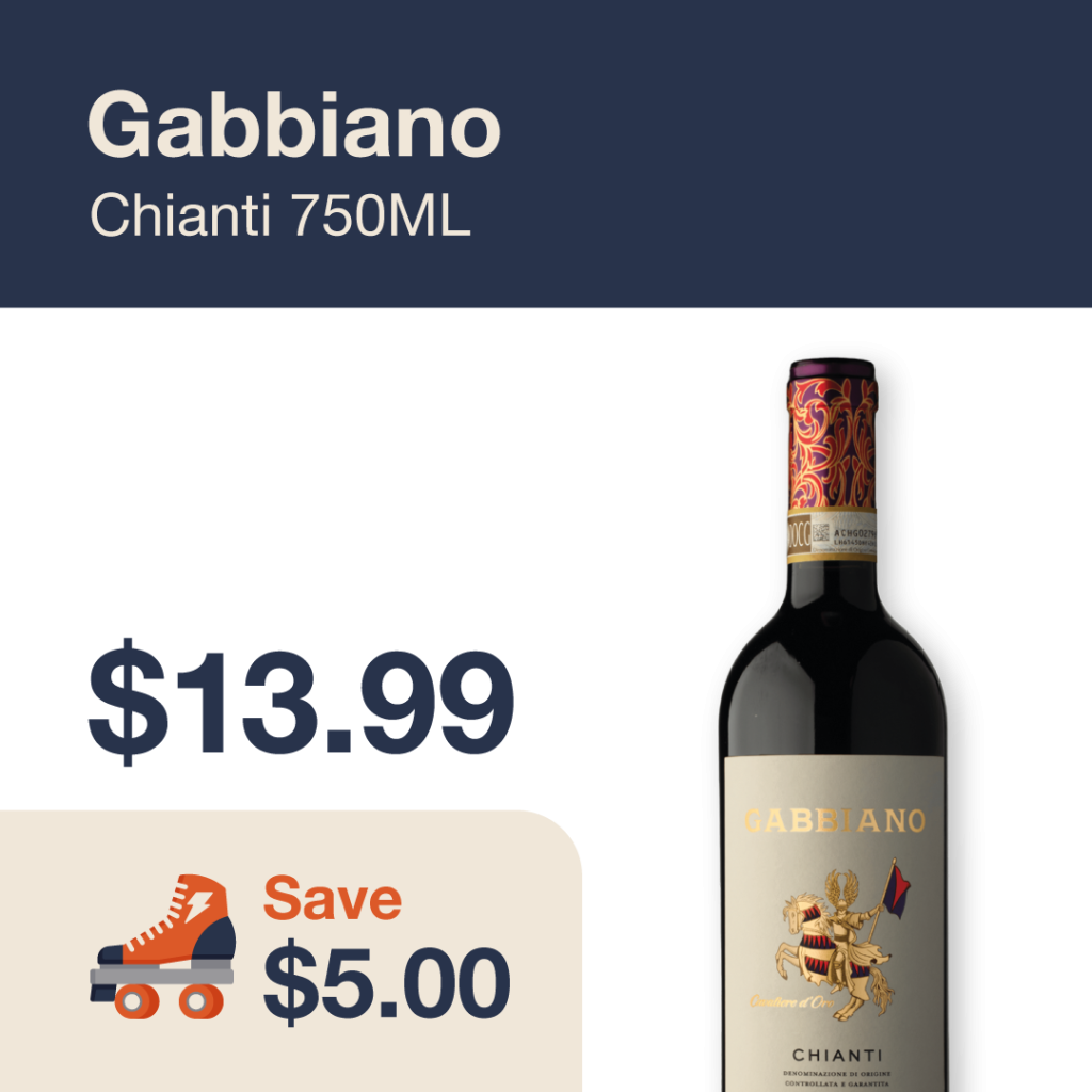 Liquor Co. 1977 monthly promo: Save $5.00 on Gabbiano Chianti 750ML