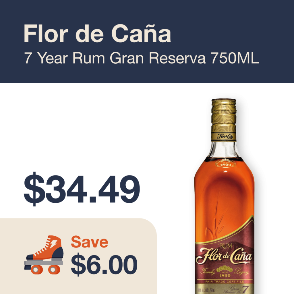 Liquor Co. 1977 monthly promo: Save $6.00 on Flor de Cana 7 Year Rum Gran Reserva 750ML