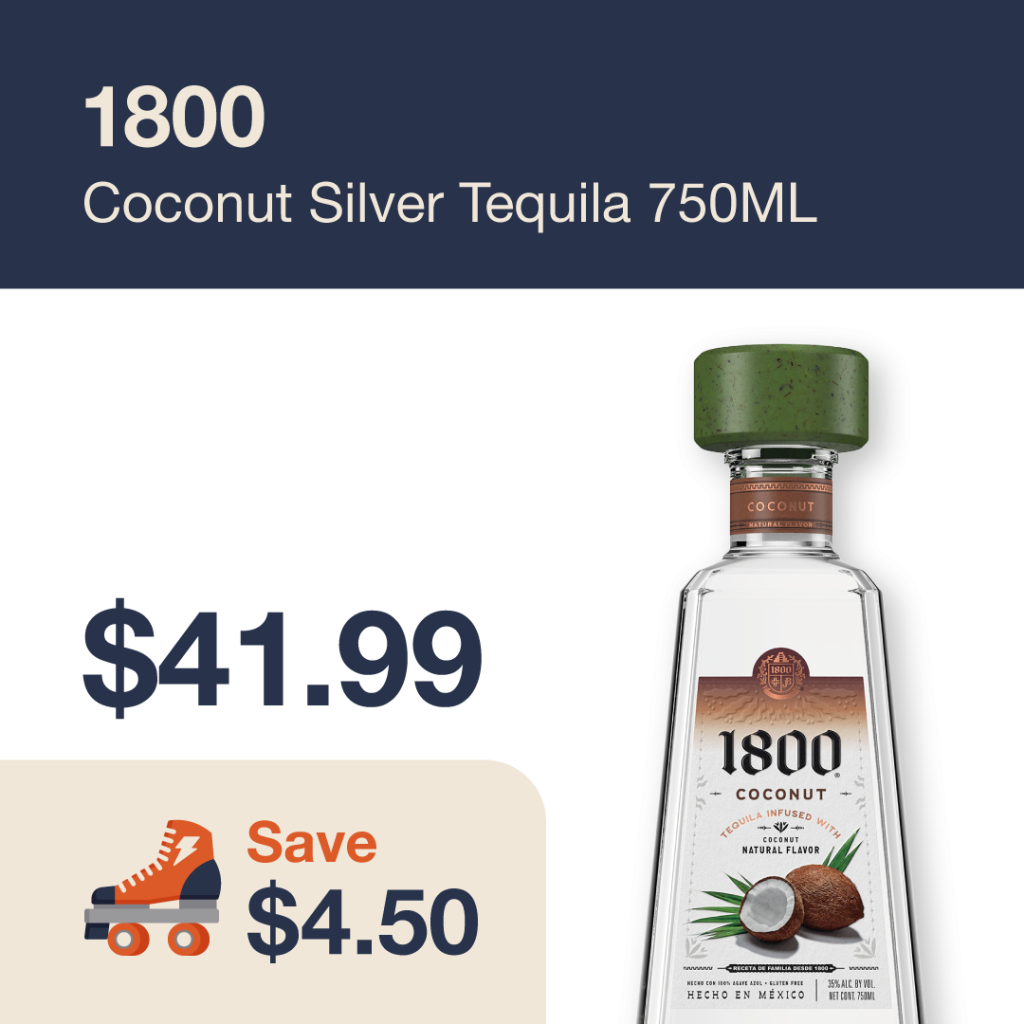 Liquor Co. 1977 monthly promo: Save $4.50 on 1800 Coconut Silver Tequila 750ML