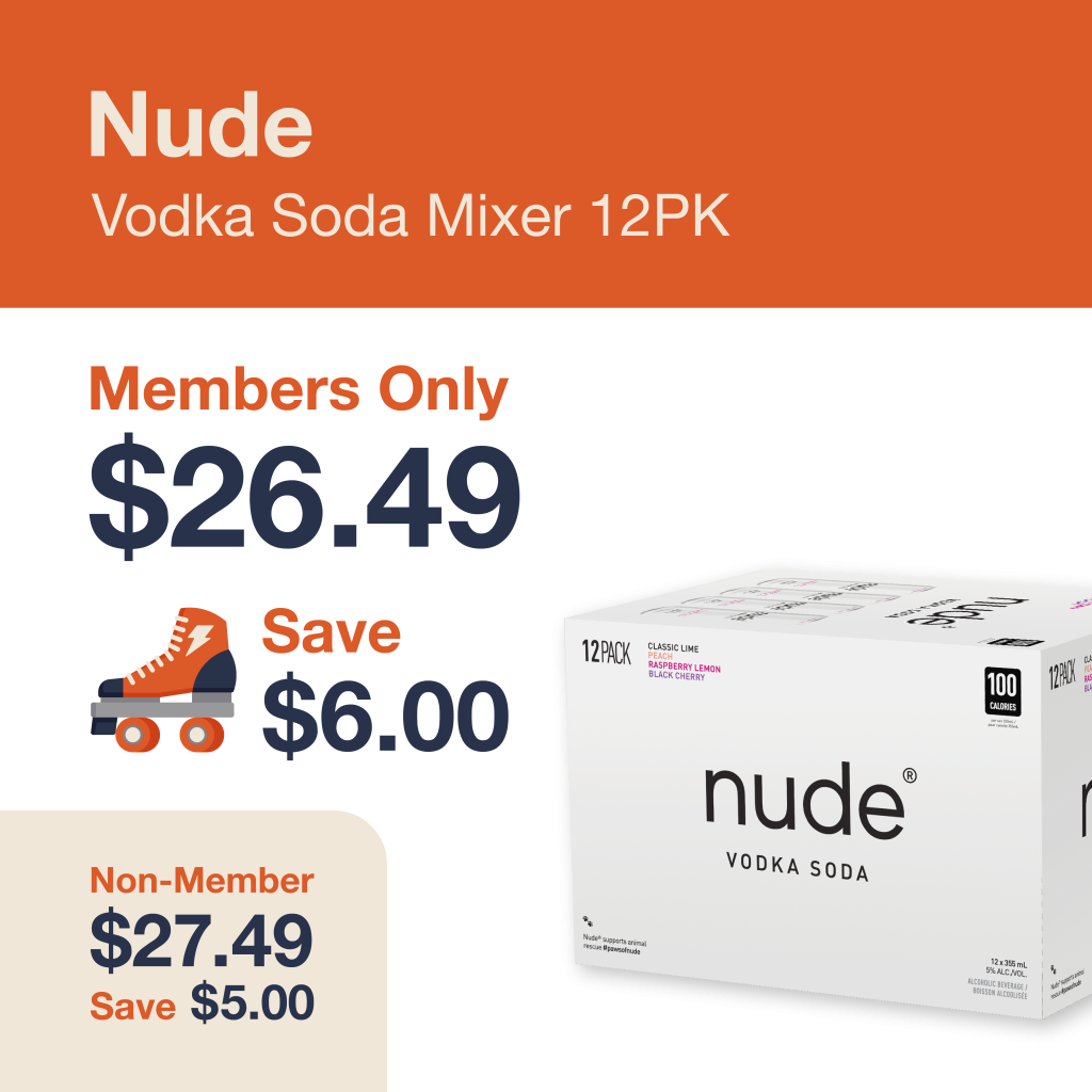 Liquor Co. 1977 monthly promo: Save $5.00 on Nude Vodka Soda Mixer 12PK - Members save $6.00 on this featured RTD deal