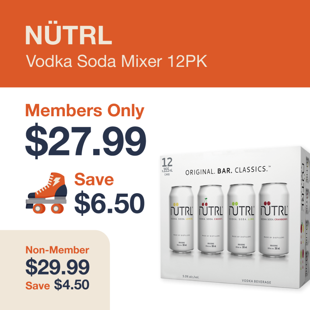 Liquor Co. 1977 monthly promo: Save $4.50 on NUTRL Vodka Soda Mixer 12PK - Members save $6.50 on this featured RTD deal