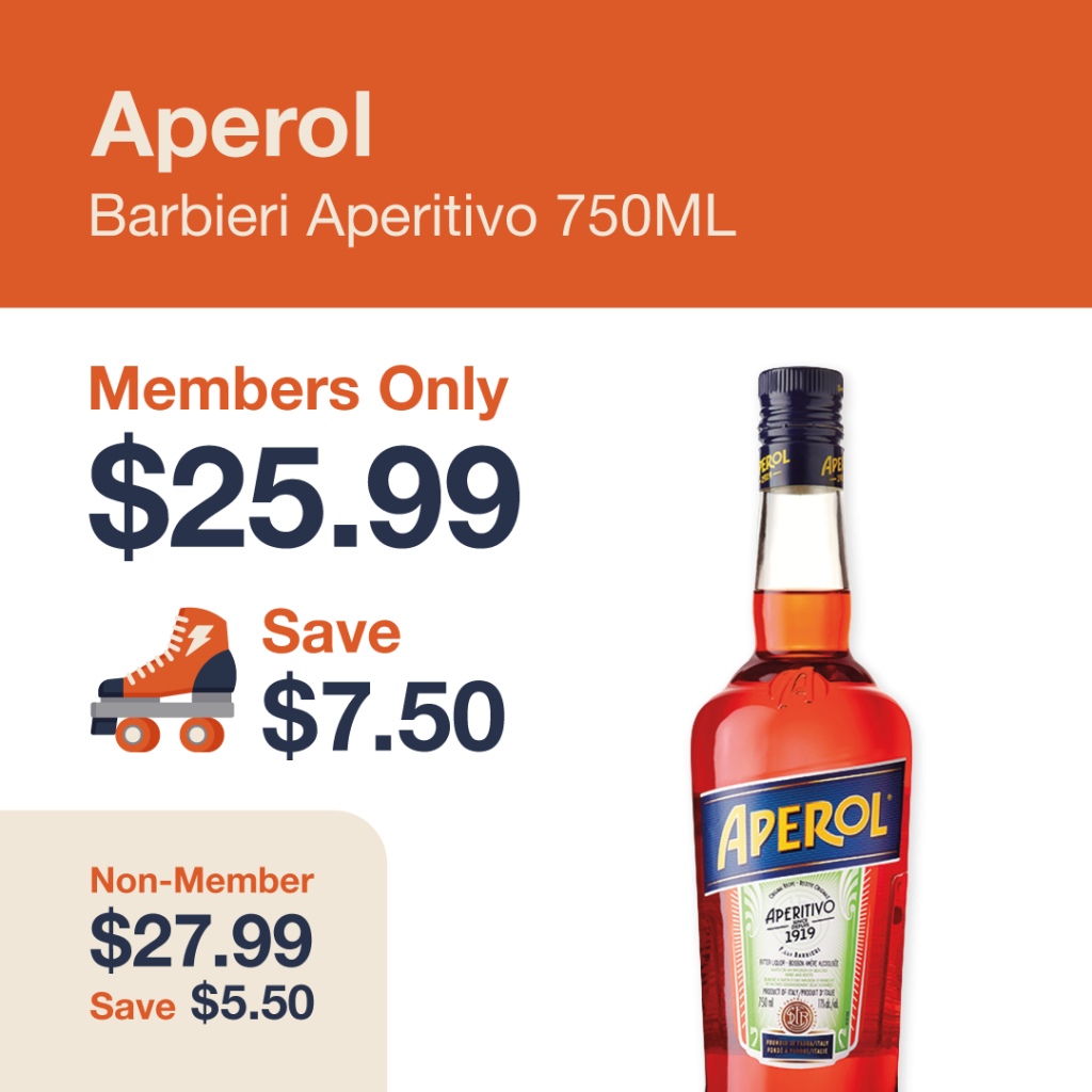 Liquor Co. 1977 monthly promo: Save $5.50 on Aperol Barbieri Aperitivo 750ML - Members save $7.50 on this featured spirit deal