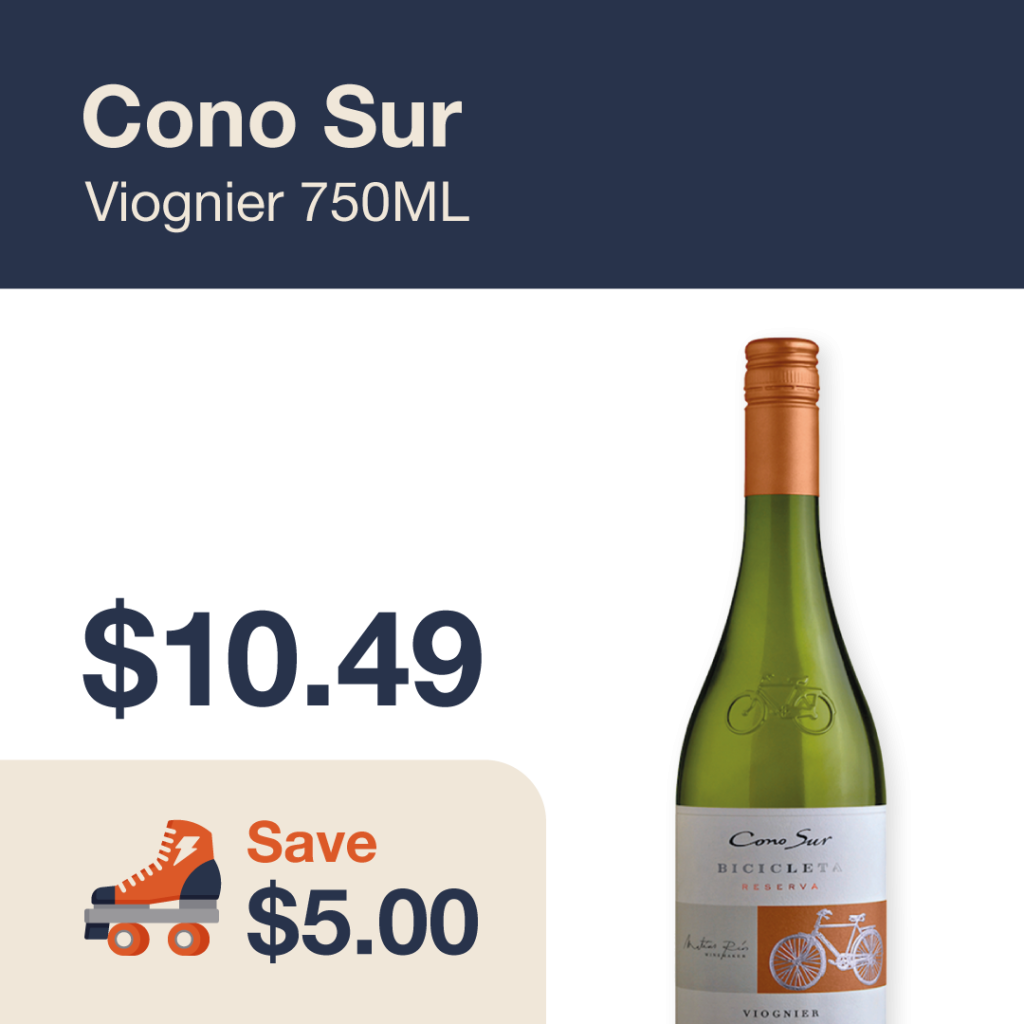 Liquor Co. 1977 monthly promo: Featured wine deal. Save $5.00 on Cono Sur Viognier 750ML