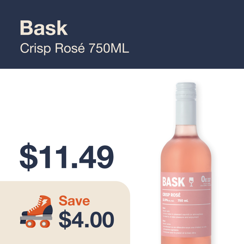 Liquor Co. 1977 monthly promo: Featured wine deal. Save $4.00 on Bask Crisp Rose 750ML