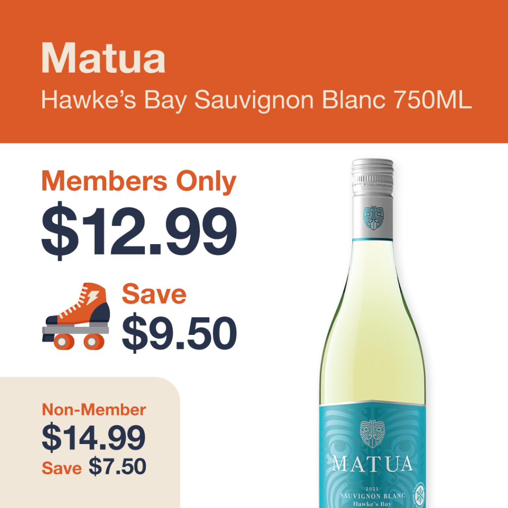 Liquor Co. 1977 monthly promo: Save $7.50 on Matua Hawke's Bay Sauvignon Blanc 750ML - Members save $9.50 on this featured wine deal