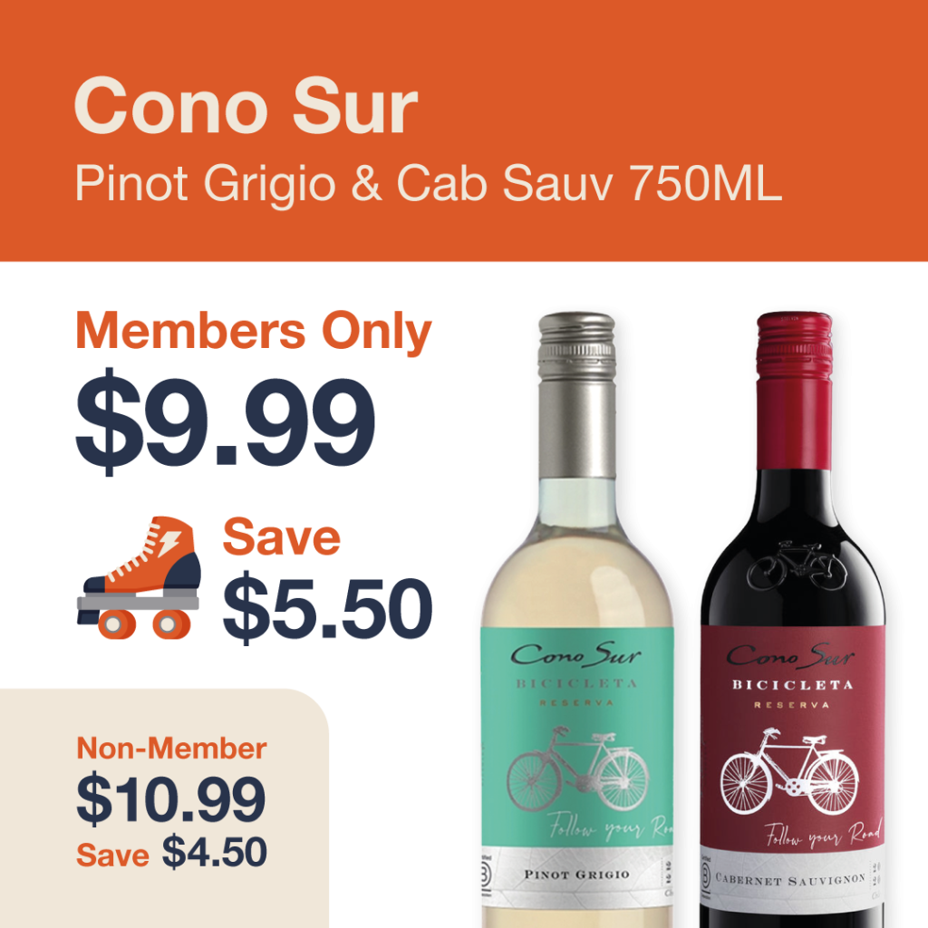 Liquor Co. 1977 monthly promo: Save $4.50 on Cono Sur Pinot Grigio & Cabernet Sauvignon 750ML - Members save $5.50 on this featured wine deal