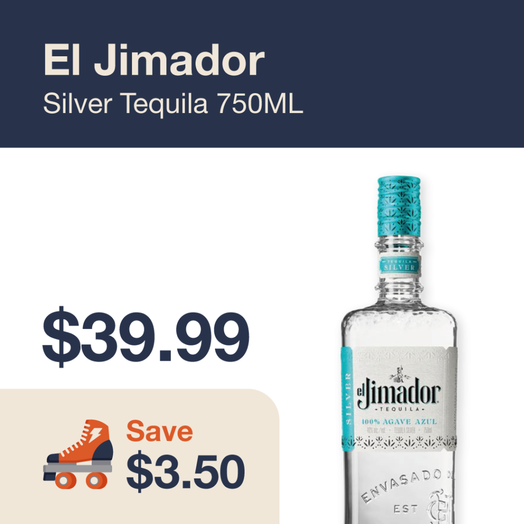 Liquor Co. 1977 monthly promo: Featured spirit deal. Save $3.50 on El Jimador Silver Tequila 750ML