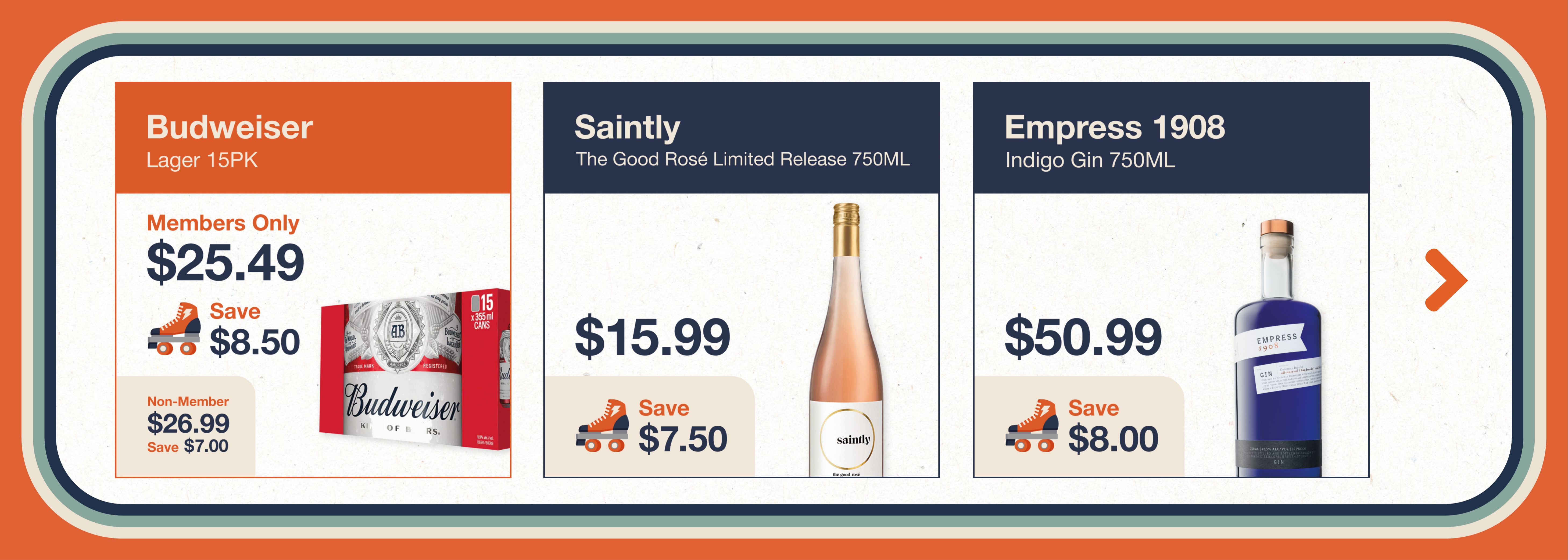 Monthly Promos at The Liquor Co. 1977. Beer Wine and Spirits on Sale. Peninsula Co-op Members save even more