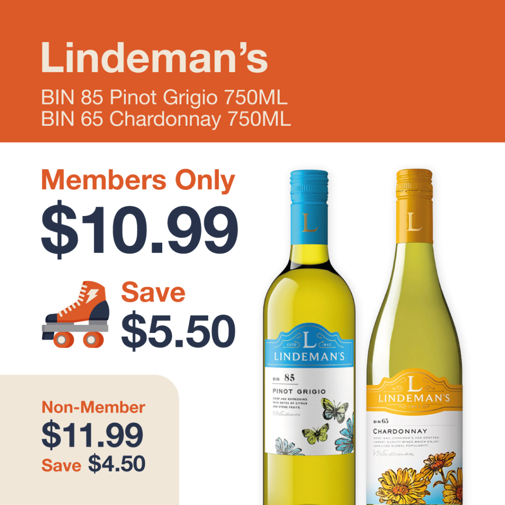 Liquor Co. 1977 monthly promo: Save $4.50 on Lindeman's Bin 85 Pinot Grigio 750ML and Bin 65 Chardonnay 750 ML - Members save $5.50 on this featured wine deal