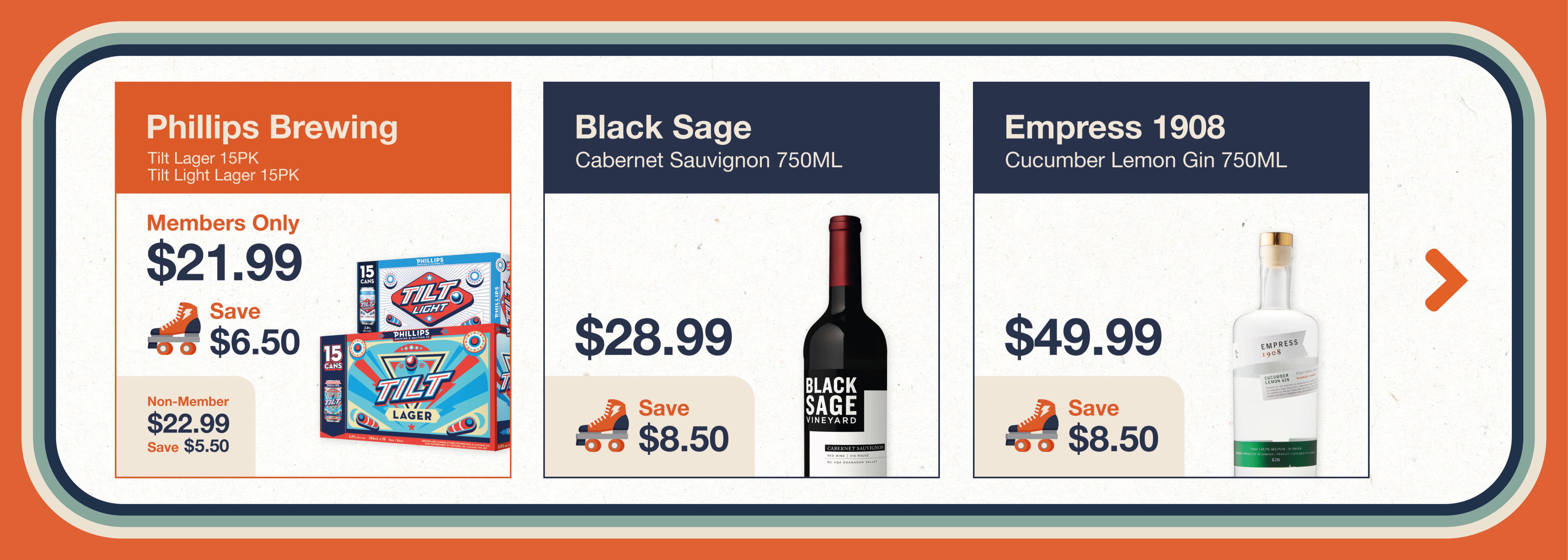 Monthly Promos at The Liquor Co. 1977. Beer Wine and Spirits on Sale. Peninsula Co-op Members save even more